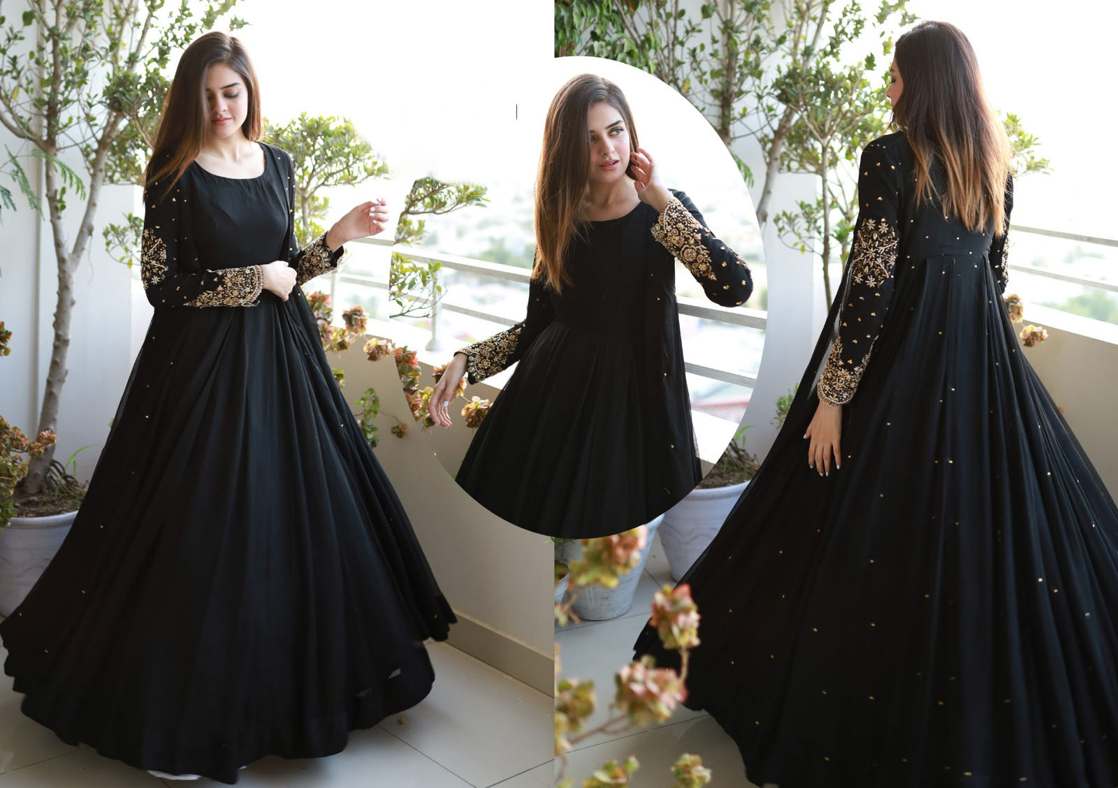 Stitched Party Wear Embroidered Gown & Long Frock Royal 3-Piece ...