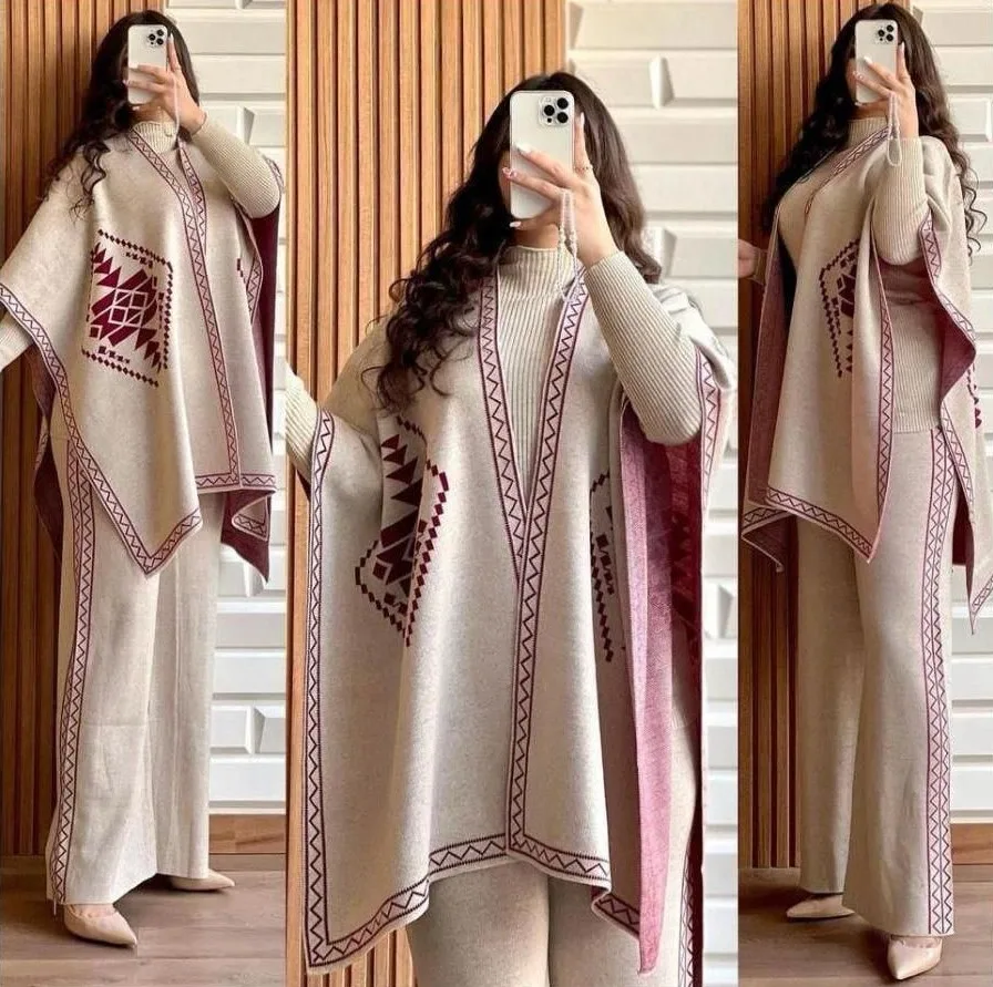 Ready to Wear Winter Track Suit Cape Shawl High Neck & Trouser
