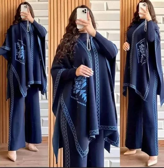 Ready to Wear Winter Track Suit Cape Shawl High Neck & Trouser