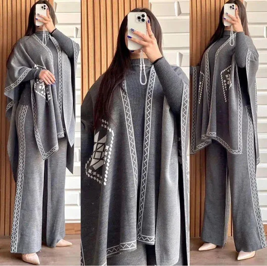 Ready to Wear Winter Track Suit Cape Shawl High Neck & Trouser