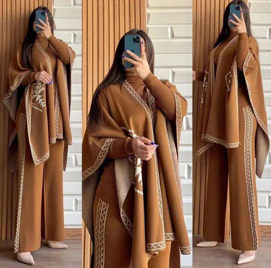 Ready to Wear Winter Track Suit Cape Shawl High Neck & Trouser