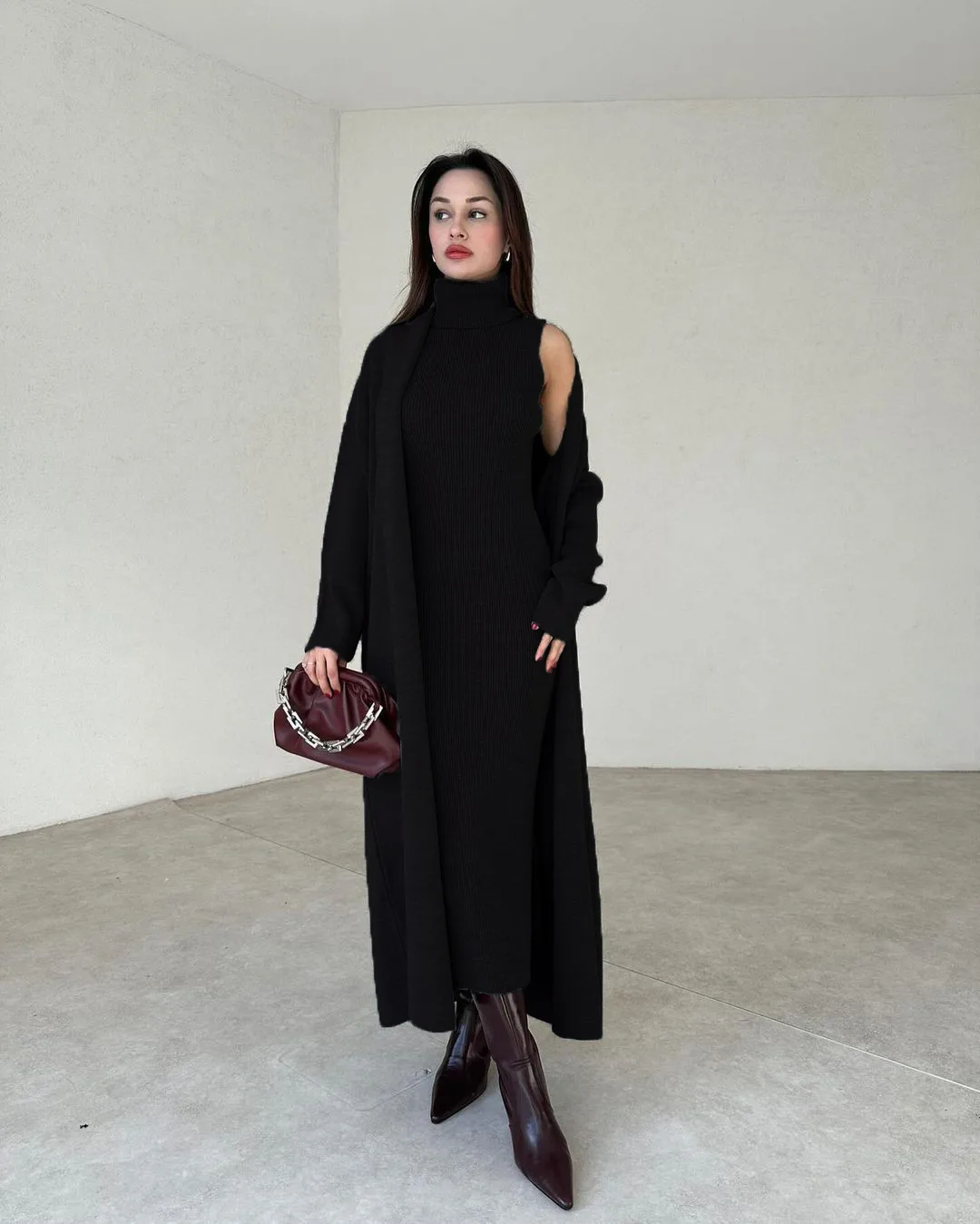 Long Winter Coat With Inner BodyCon