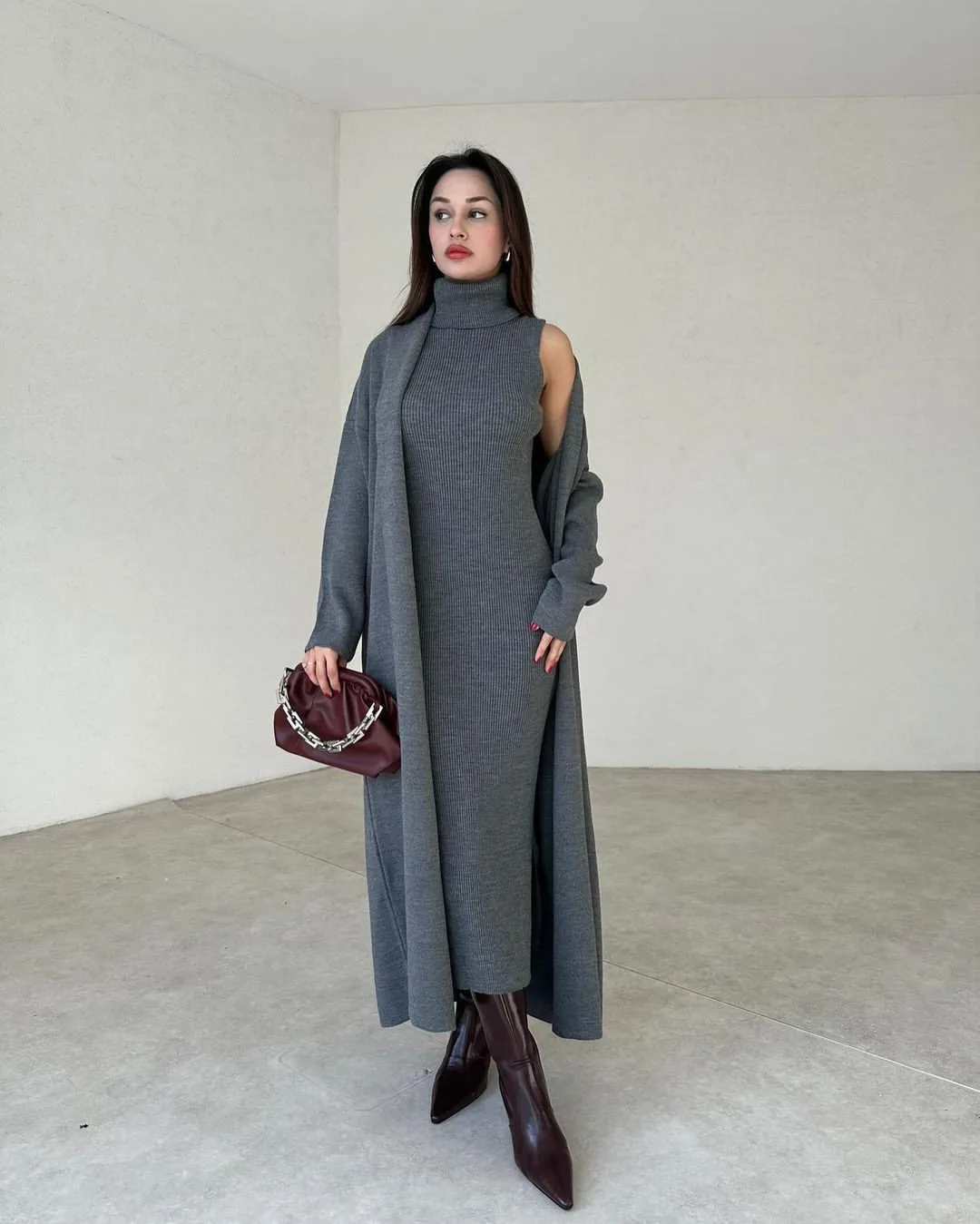 Long Winter Coat With Inner BodyCon