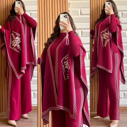 Ready to Wear Winter Track Suit Cape Shawl High Neck & Trouser