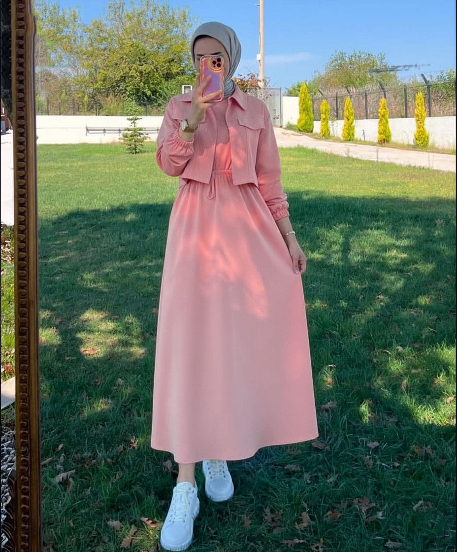 Winter Elegant Zipper Jacket with Long Frock 2-Piece Set