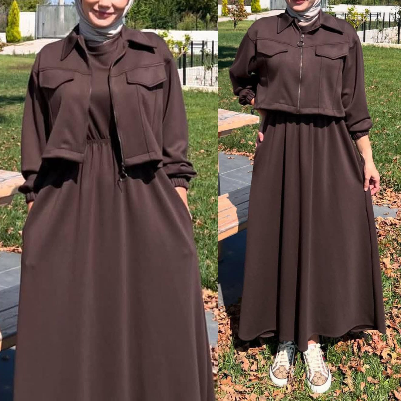 Winter Zipper Jacket with Long Frock 2-Piece Set