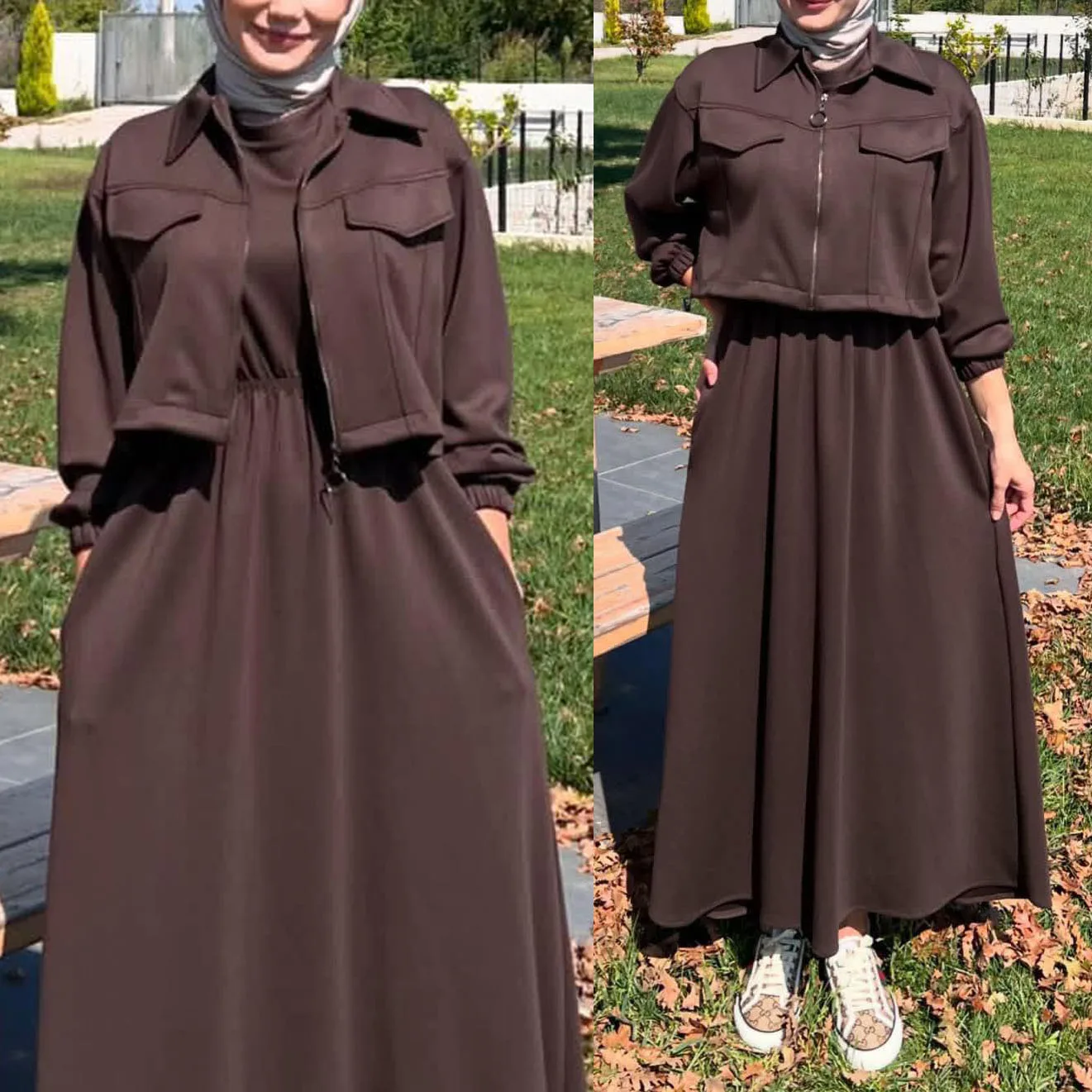 Winter Zipper Jacket with Long Frock 2-Piece Set
