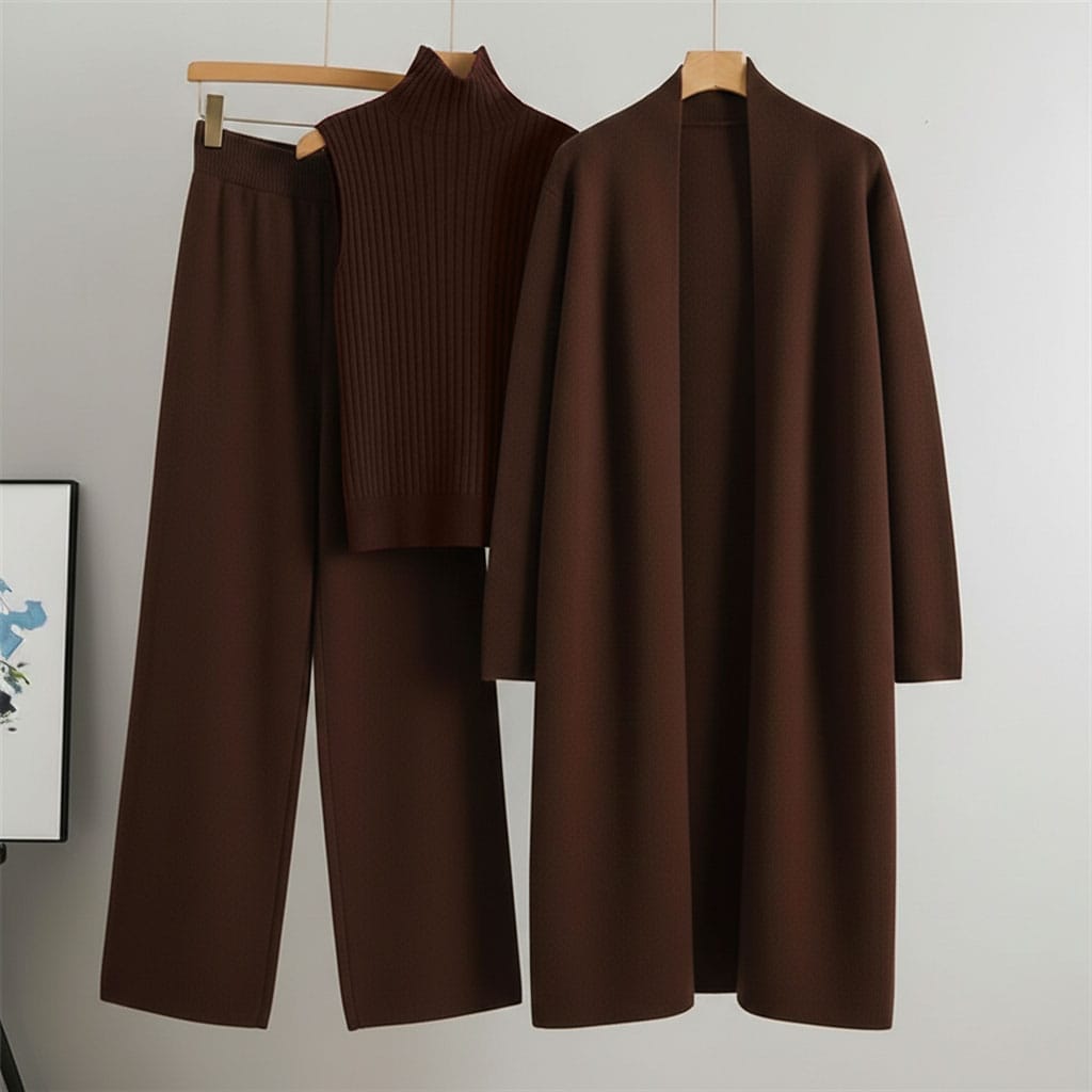 Long Winter Coat High Neck & Trouser Set