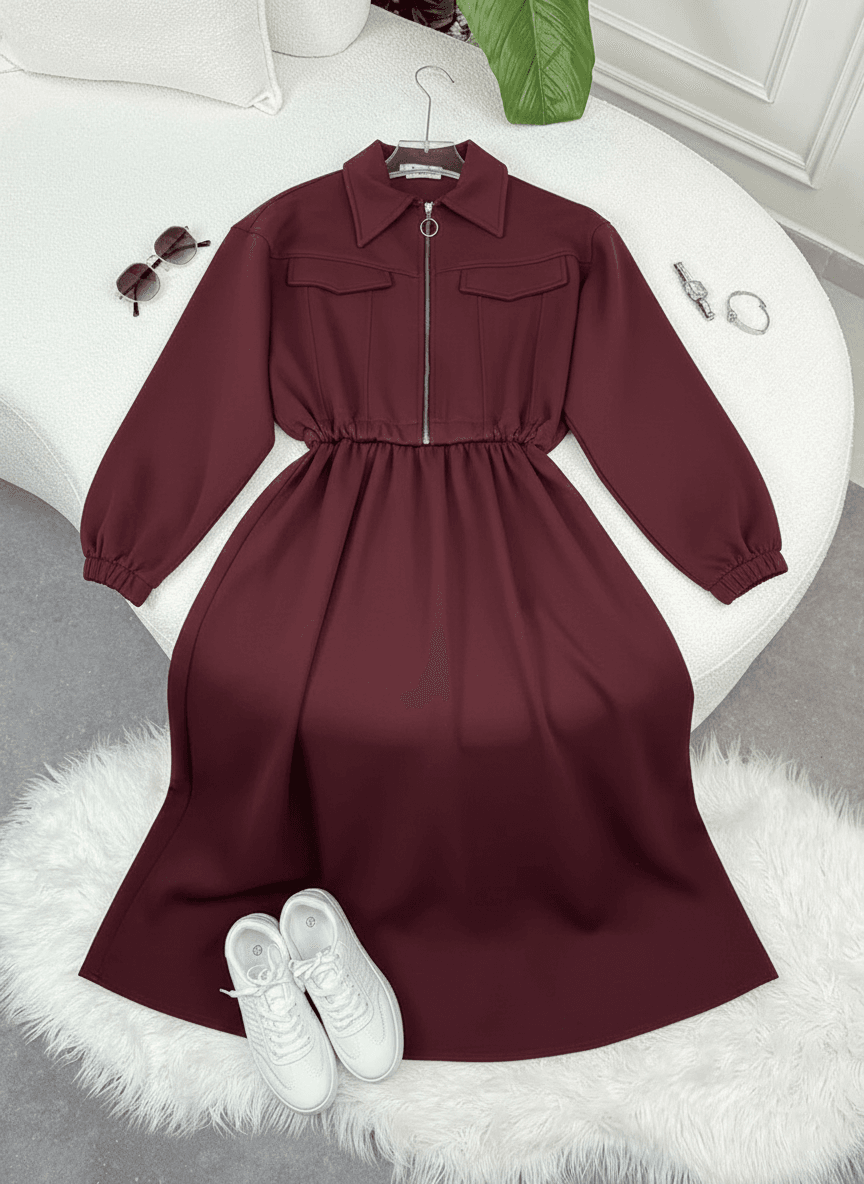 Winter Elegant Zipper Jacket with Long Frock 2-Piece Set