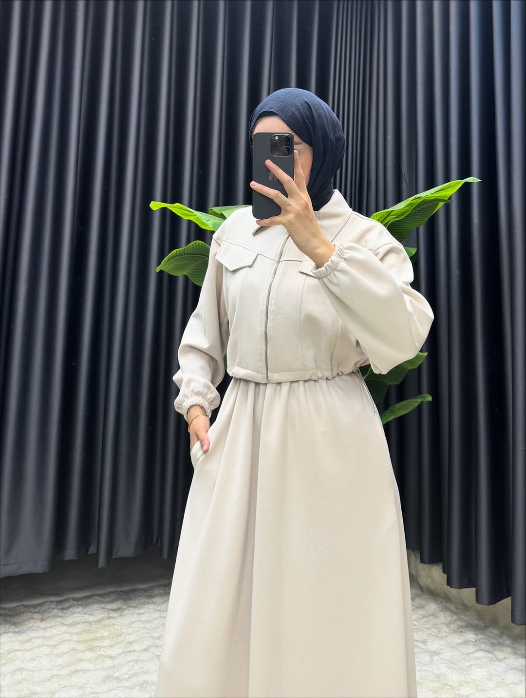 Winter Elegant Zipper Jacket with Long Frock 2-Piece Set