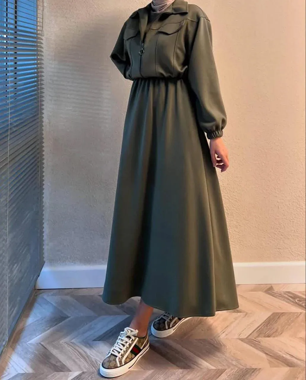 Winter Elegant Zipper Jacket with Long Frock 2-Piece Set