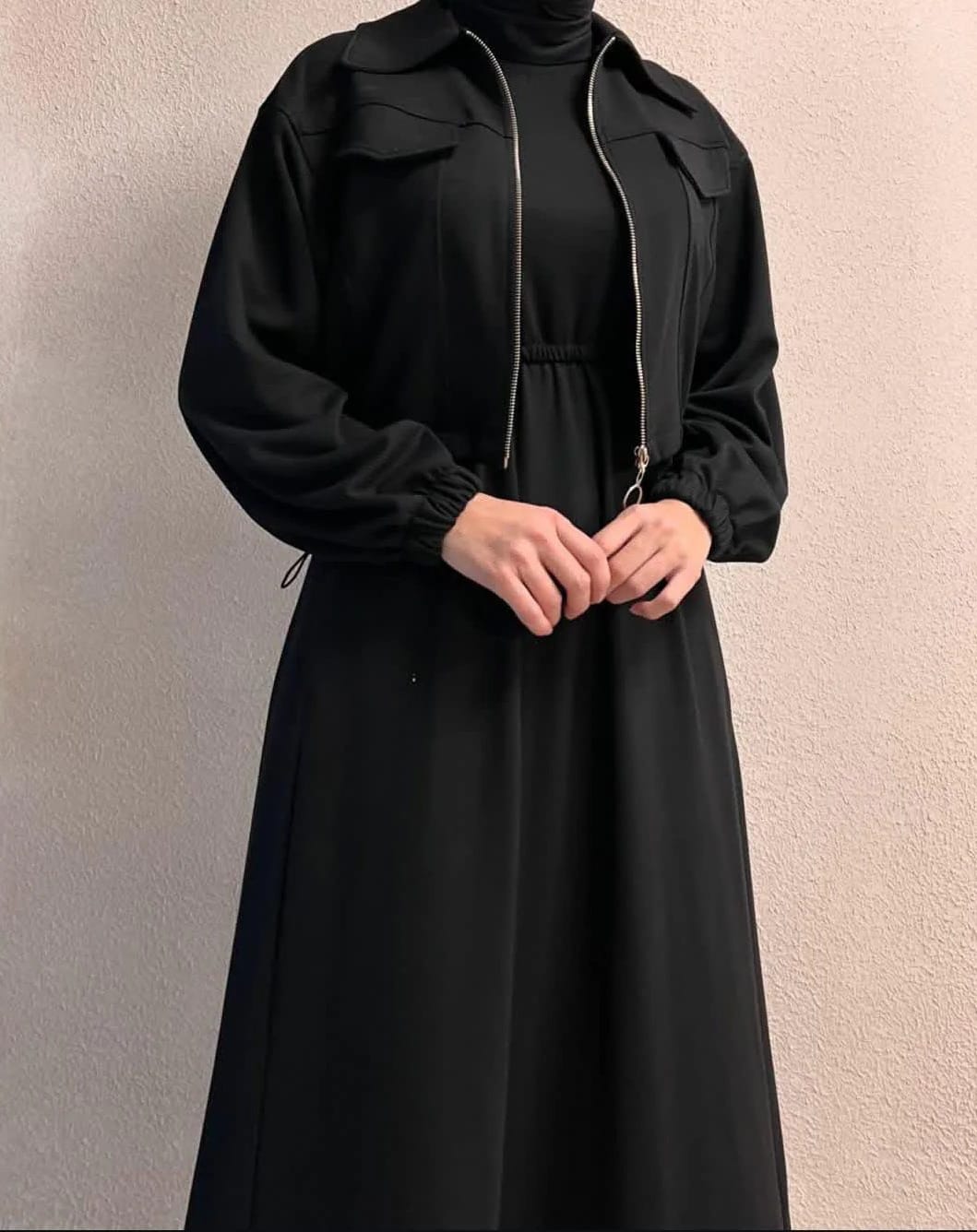 Winter Elegant Zipper Jacket with Long Frock 2-Piece Set