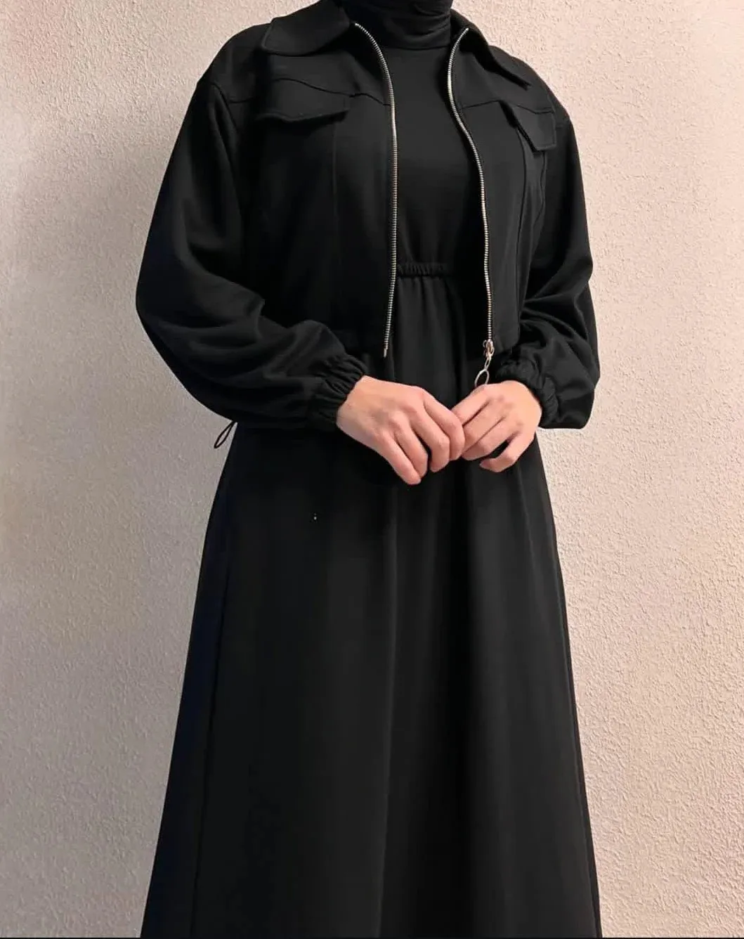 Winter Elegant Zipper Jacket with Long Frock 2-Piece Set
