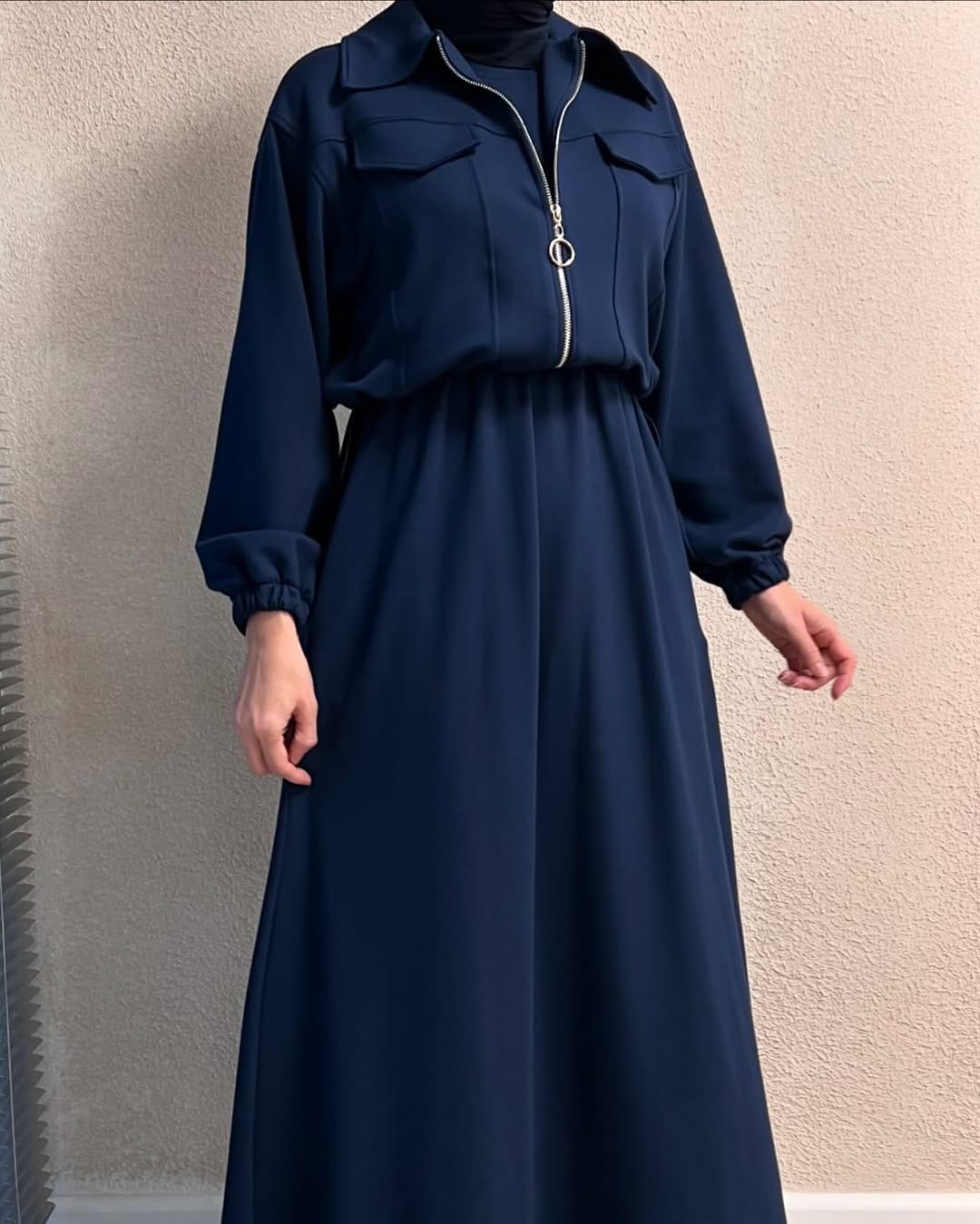 Winter Elegant Zipper Jacket with Long Frock 2-Piece Set