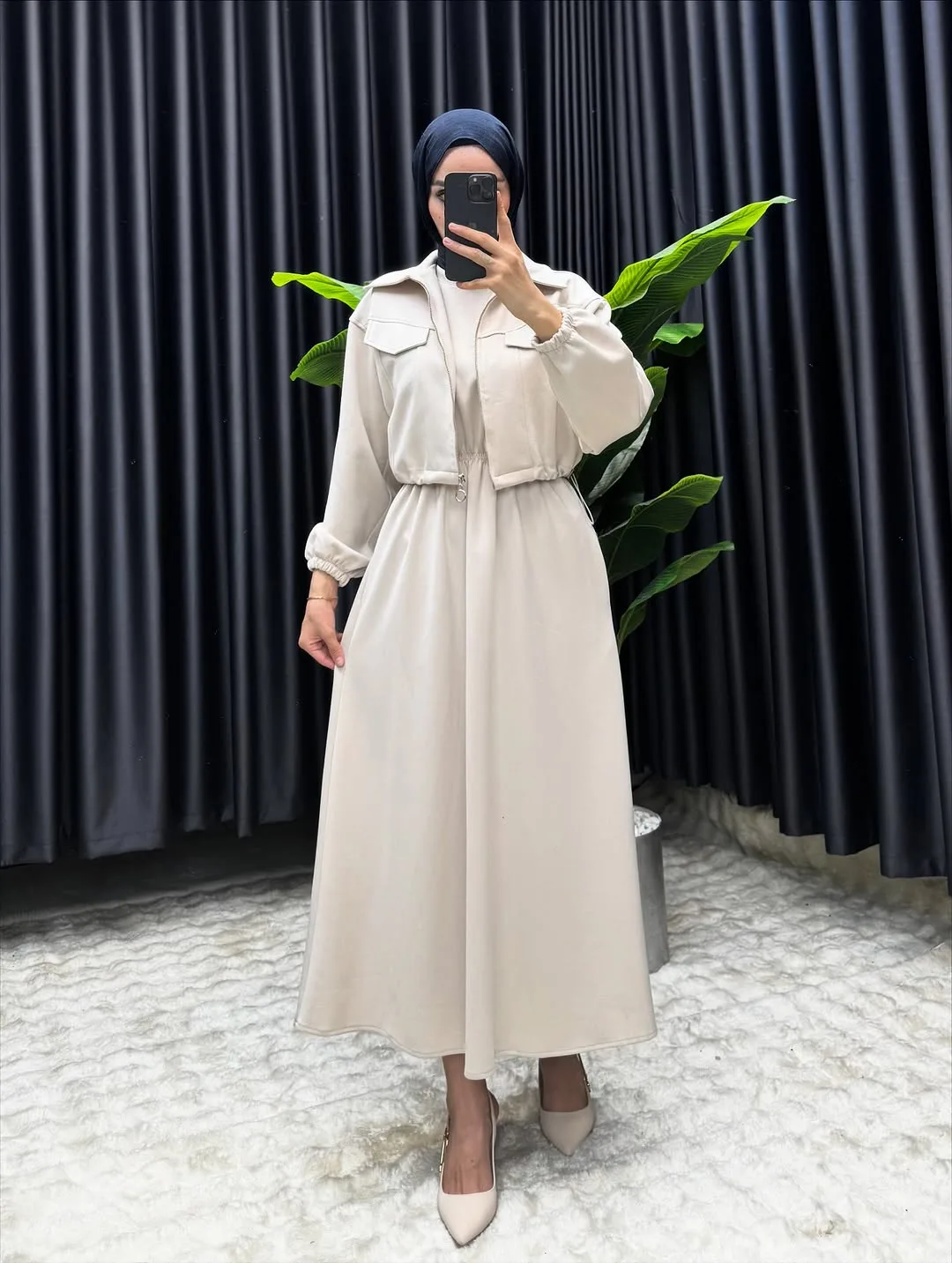 Winter Elegant Zipper Jacket with Long Frock 2-Piece Set