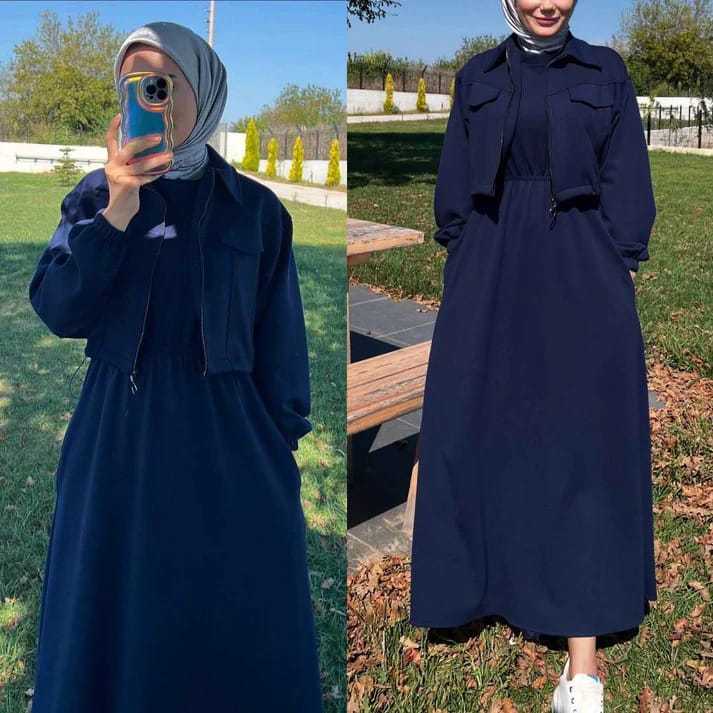 Winter Elegant Zipper Jacket with Long Frock 2-Piece Set