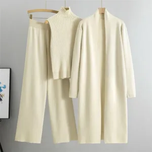 Long Winter Coat High Neck & Trouser Set