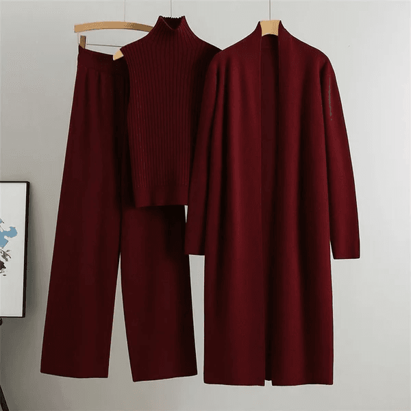 Long Winter Coat High Neck & Trouser Set