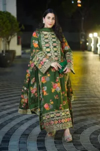 Floral & Sequins Embroidered 3-Piece Set