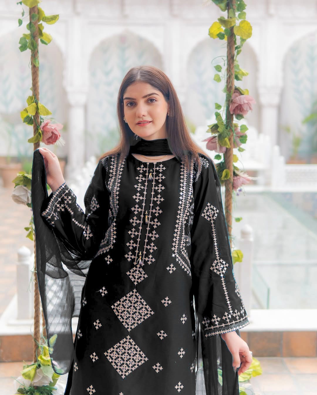 Elegant Cotton Embroidered 3-Piece Set