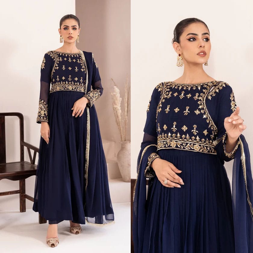 Mirror Embellished Embroidered Maxi 3-Piece
