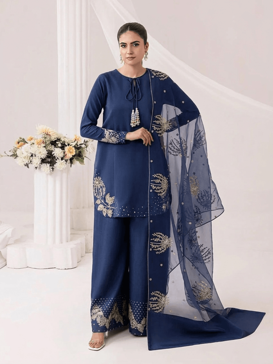 Embroidered Raw Silk 3-Piece Set
