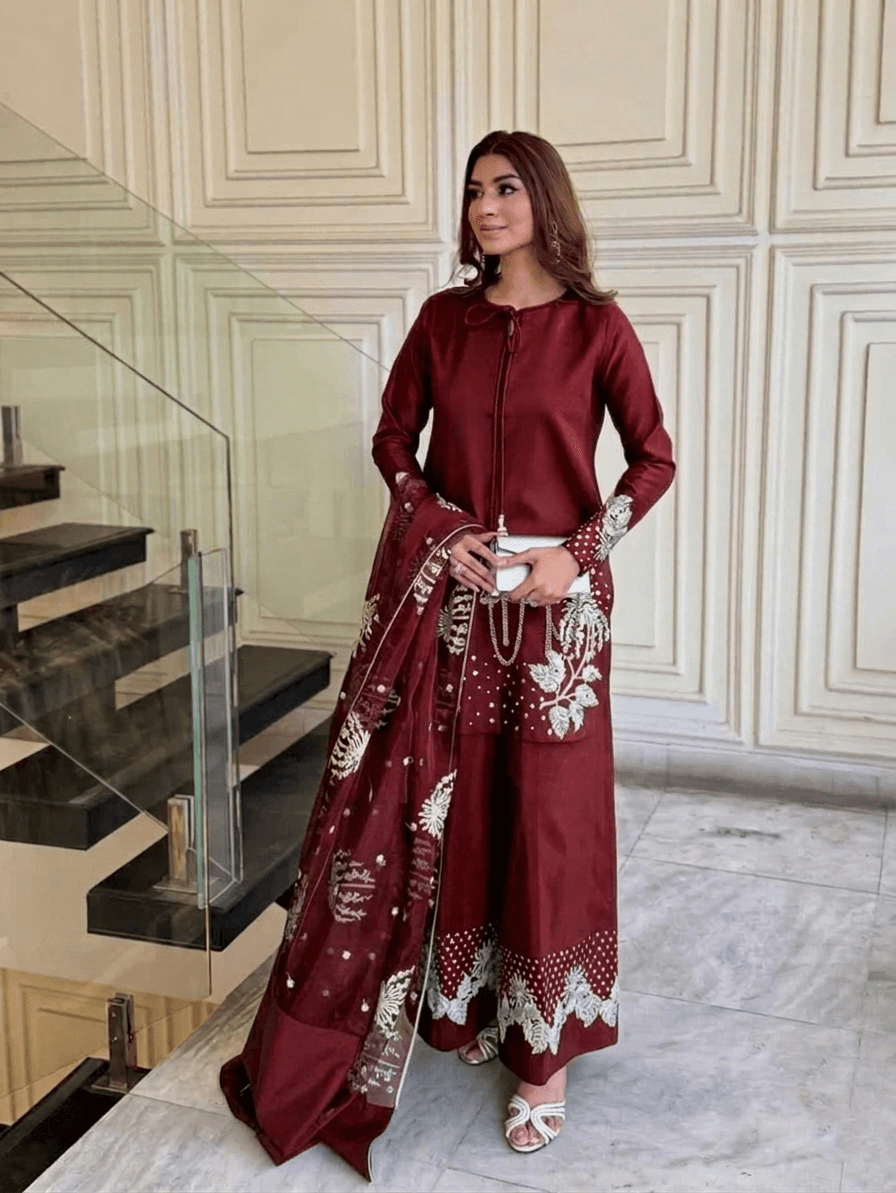 Embroidered Raw Silk 3-Piece Set