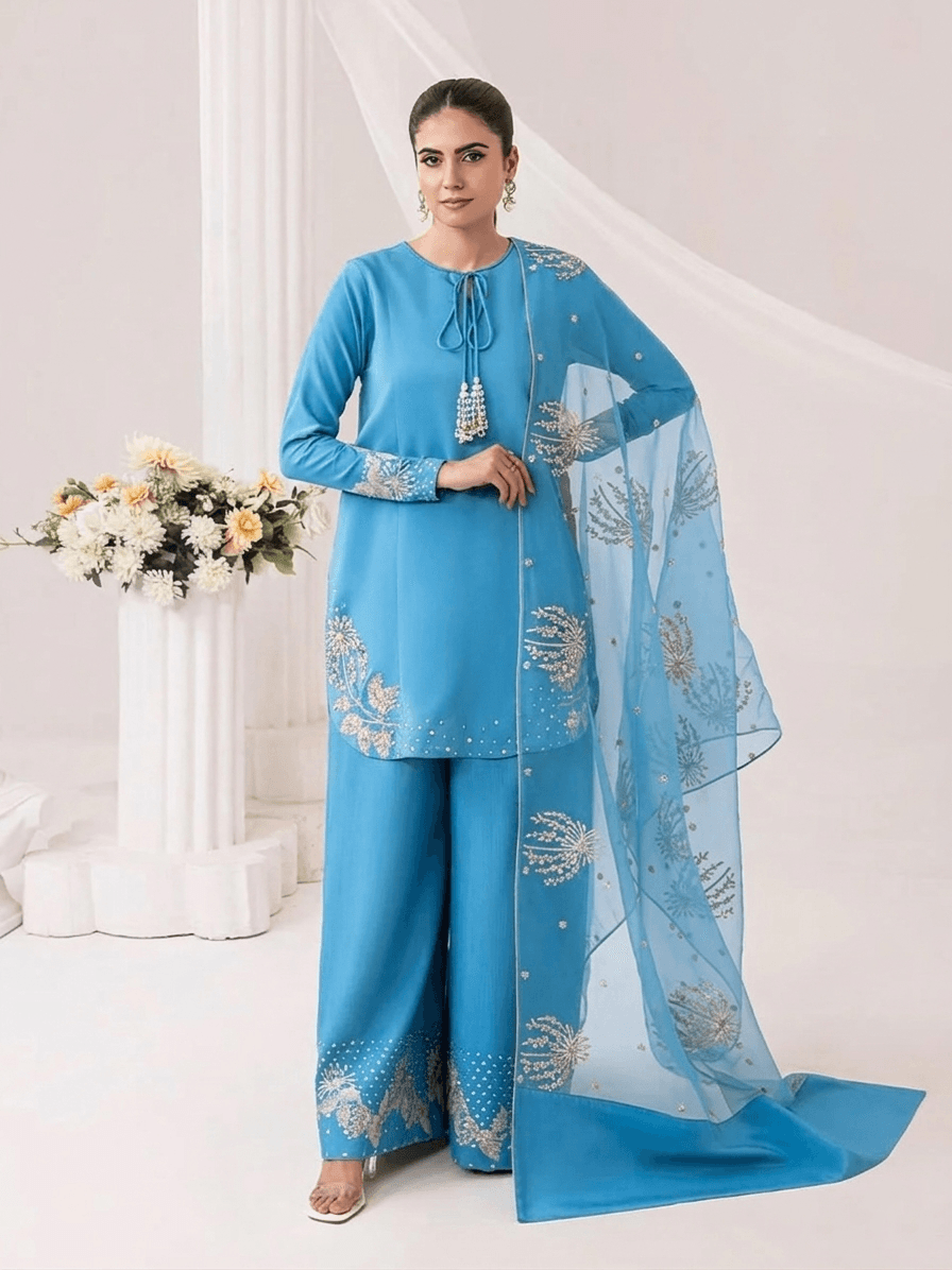 Embroidered Raw Silk 3-Piece Set