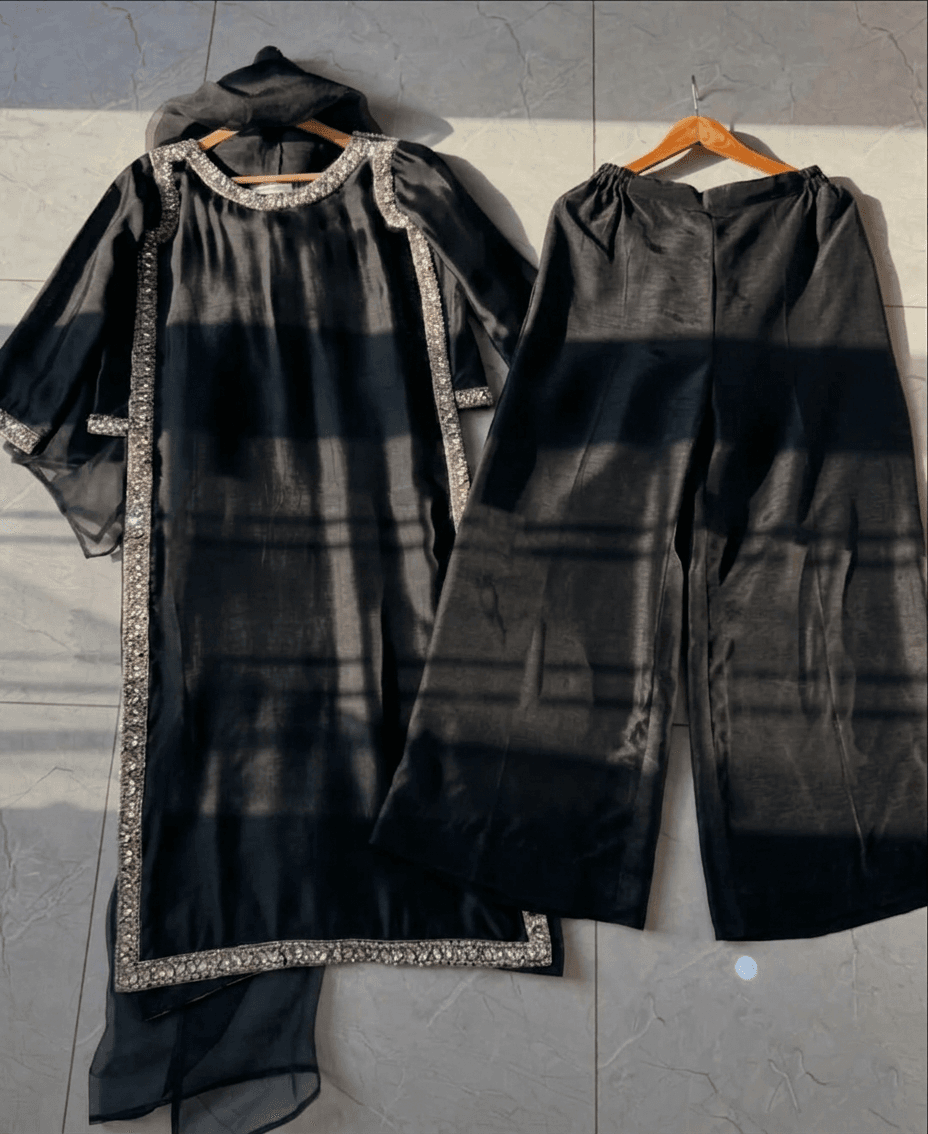 Hania Lace Work Silk 3-Piece Set