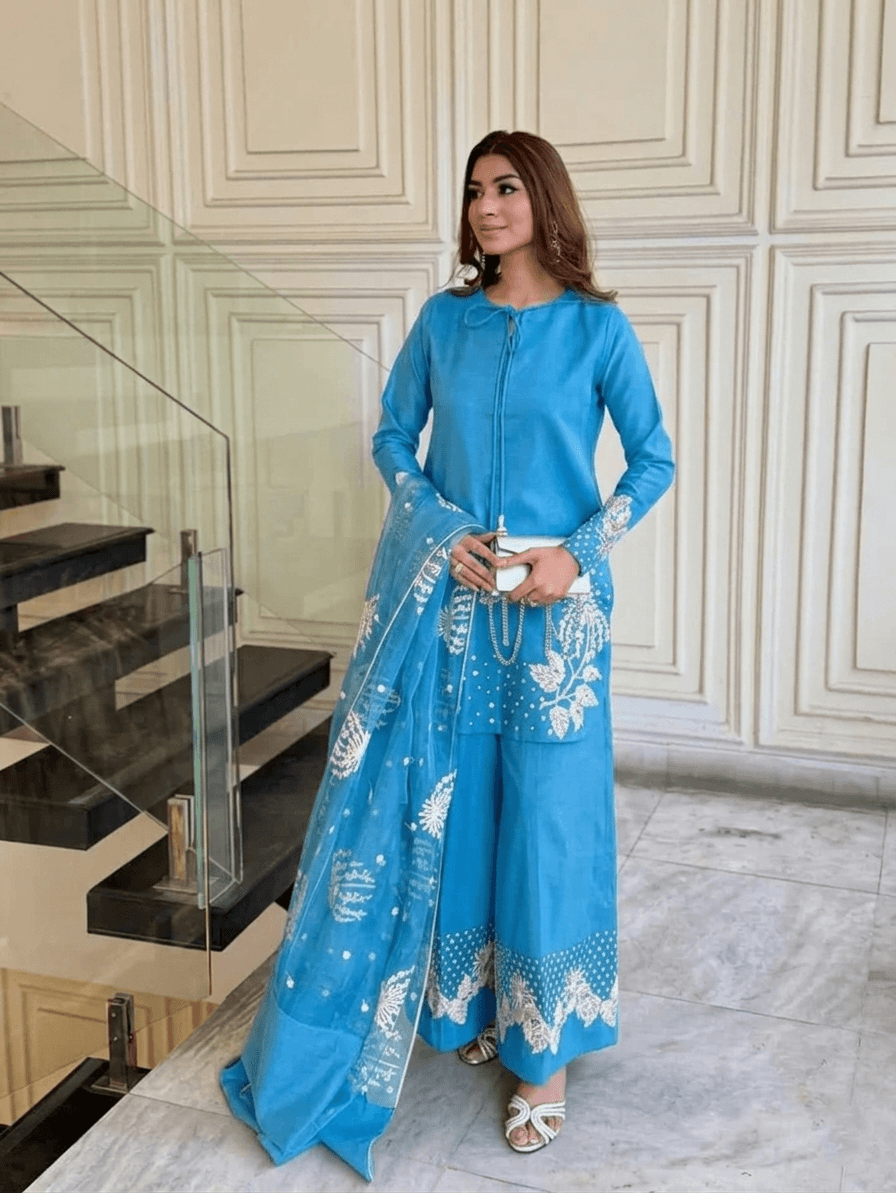 Embroidered Raw Silk 3-Piece Set