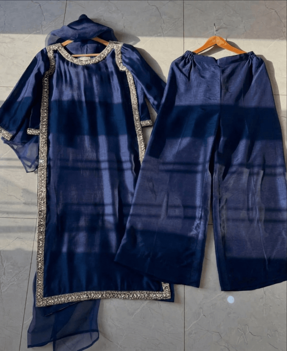 Hania Lace Work Silk 3-Piece Set