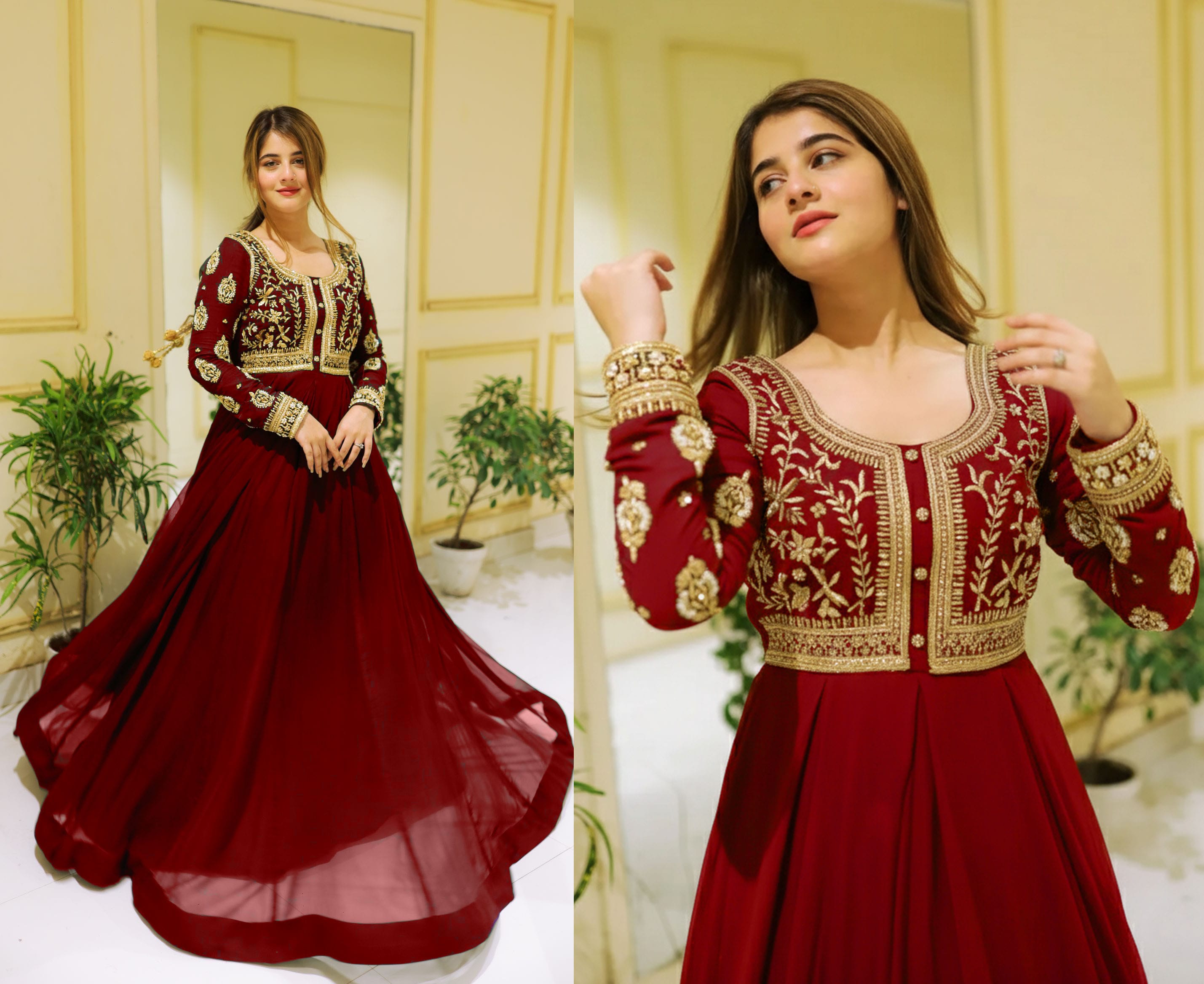 Sequins Embroidered Maxi Set