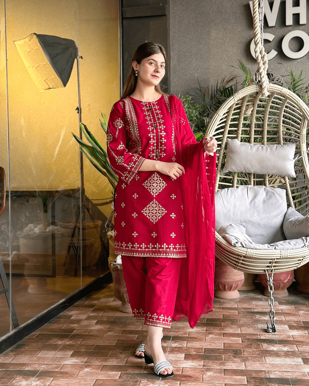 Elegant Cotton Embroidered 3-Piece Set