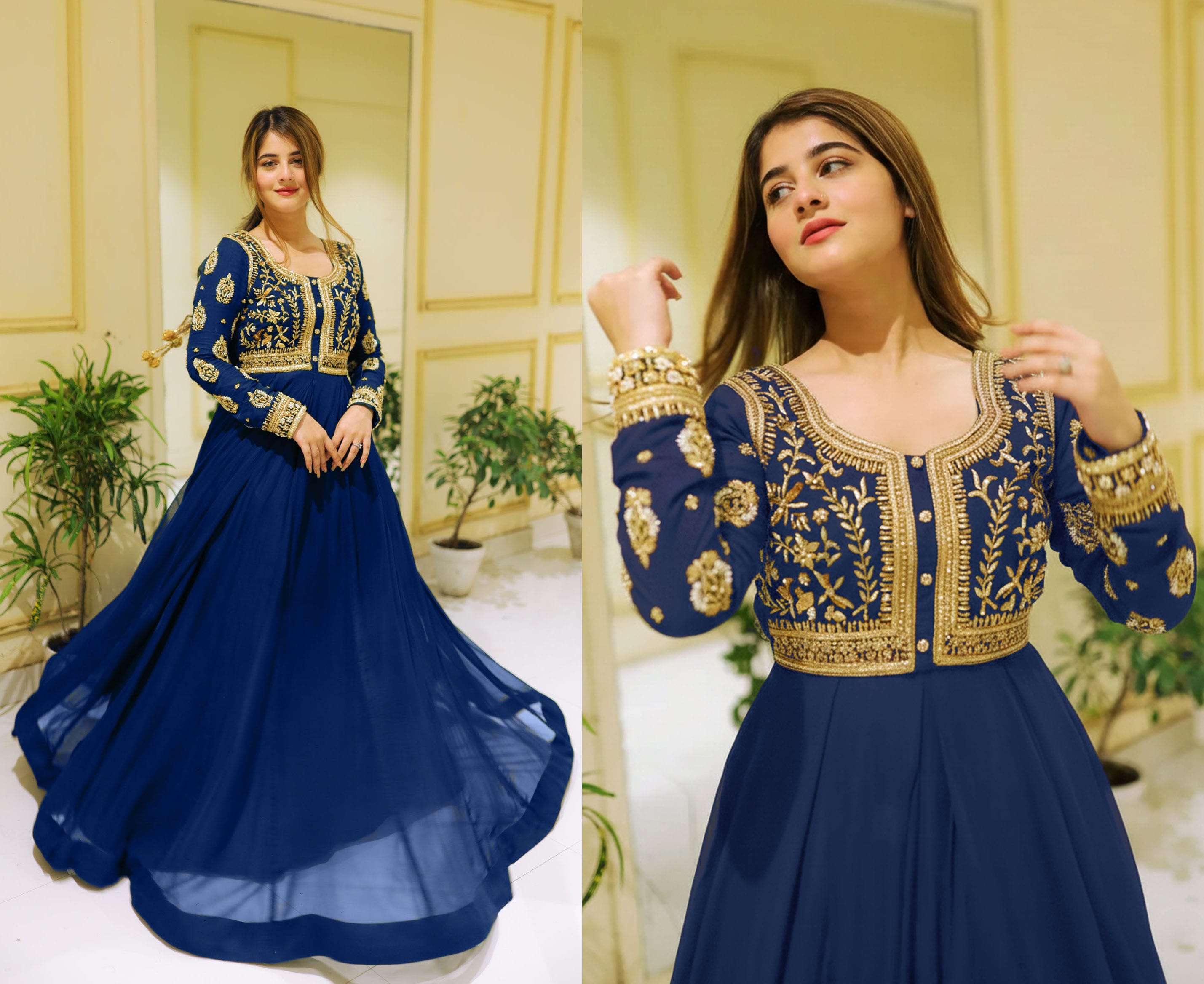 Sequins Embroidered Maxi Set