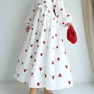 Cherry Embroidered Chic Long Frock