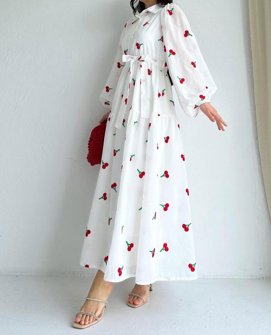 Cherry Embroidered Chic Long Frock