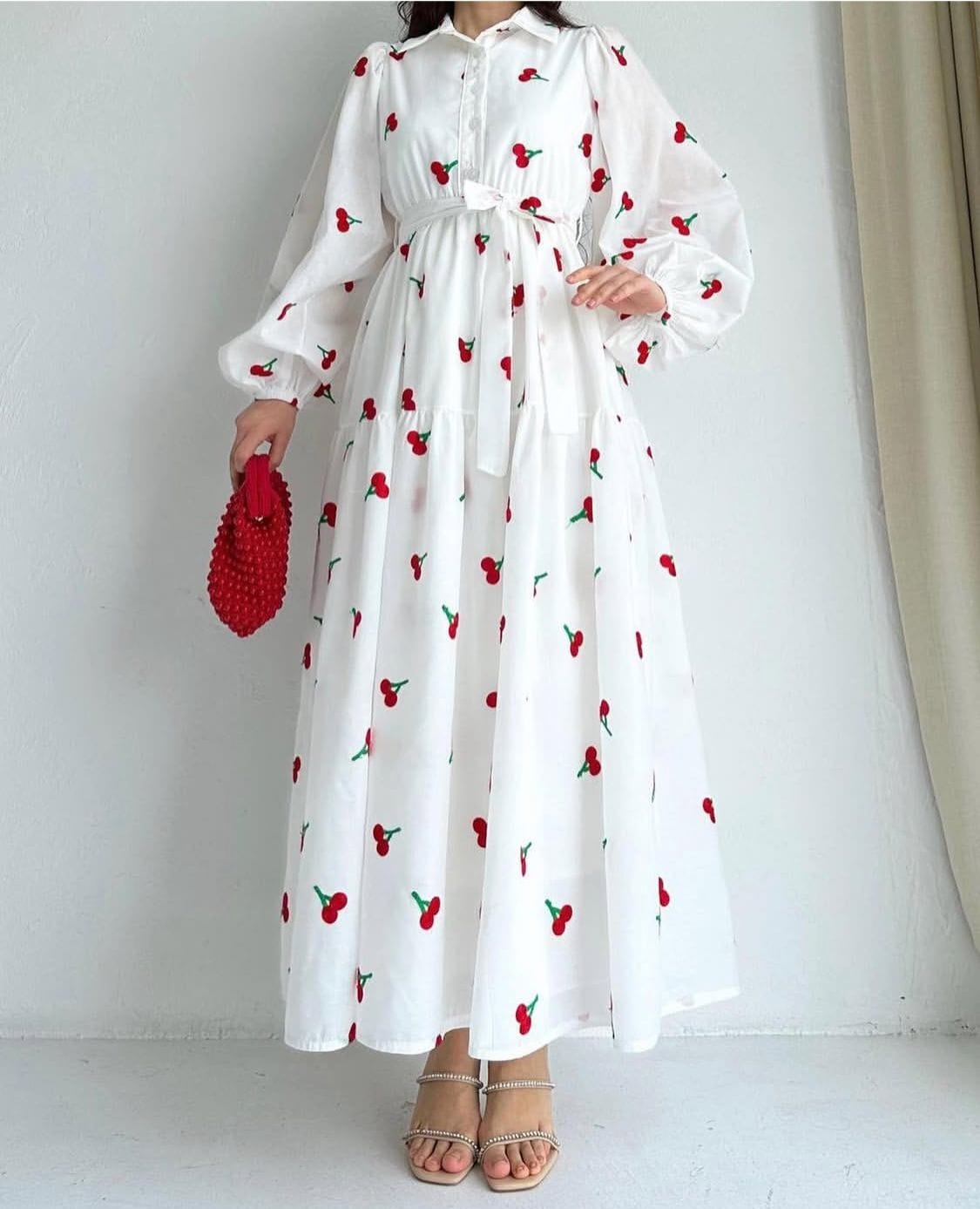 Cherry Embroidered Chic Long Frock