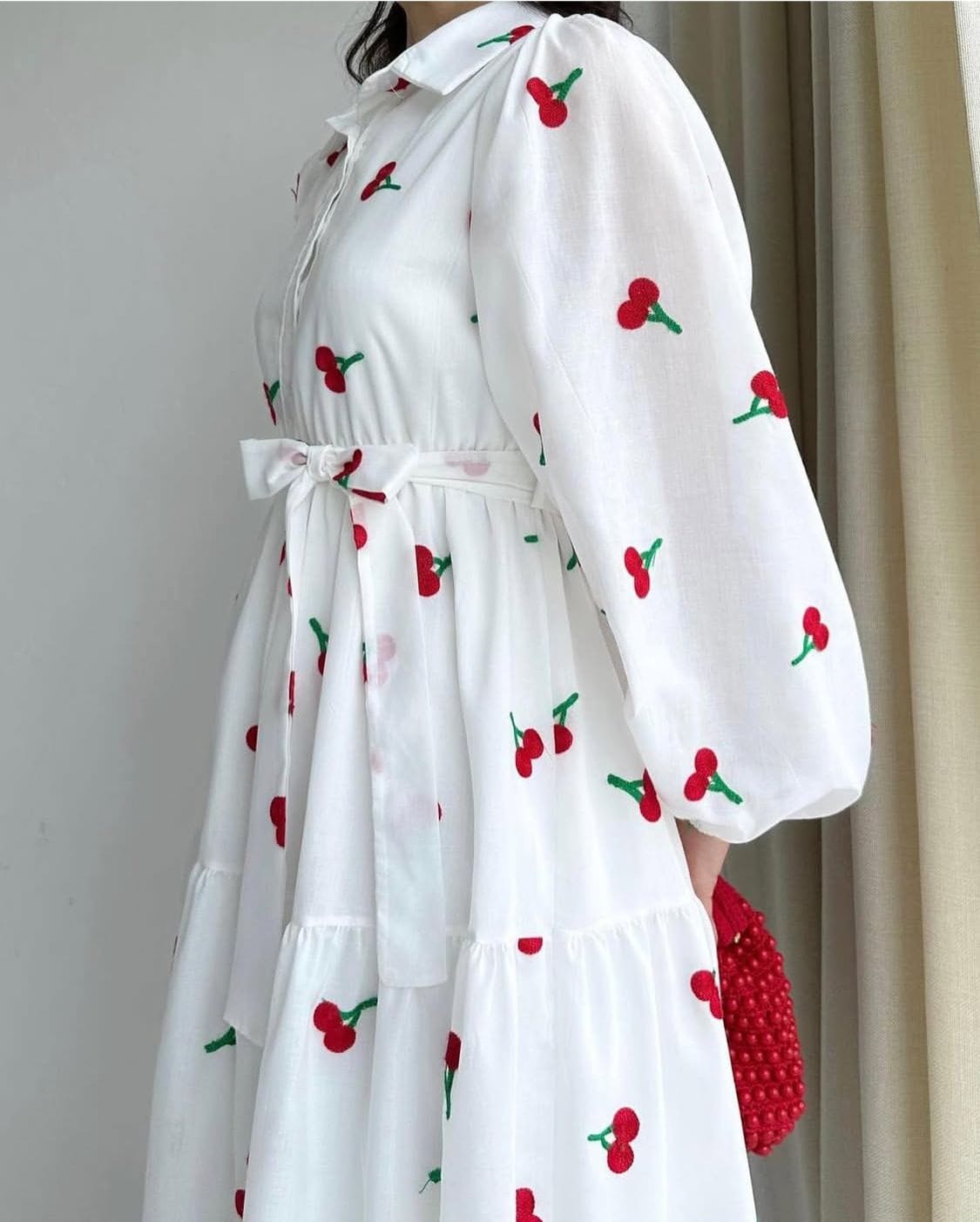 Cherry Embroidered Chic Long Frock