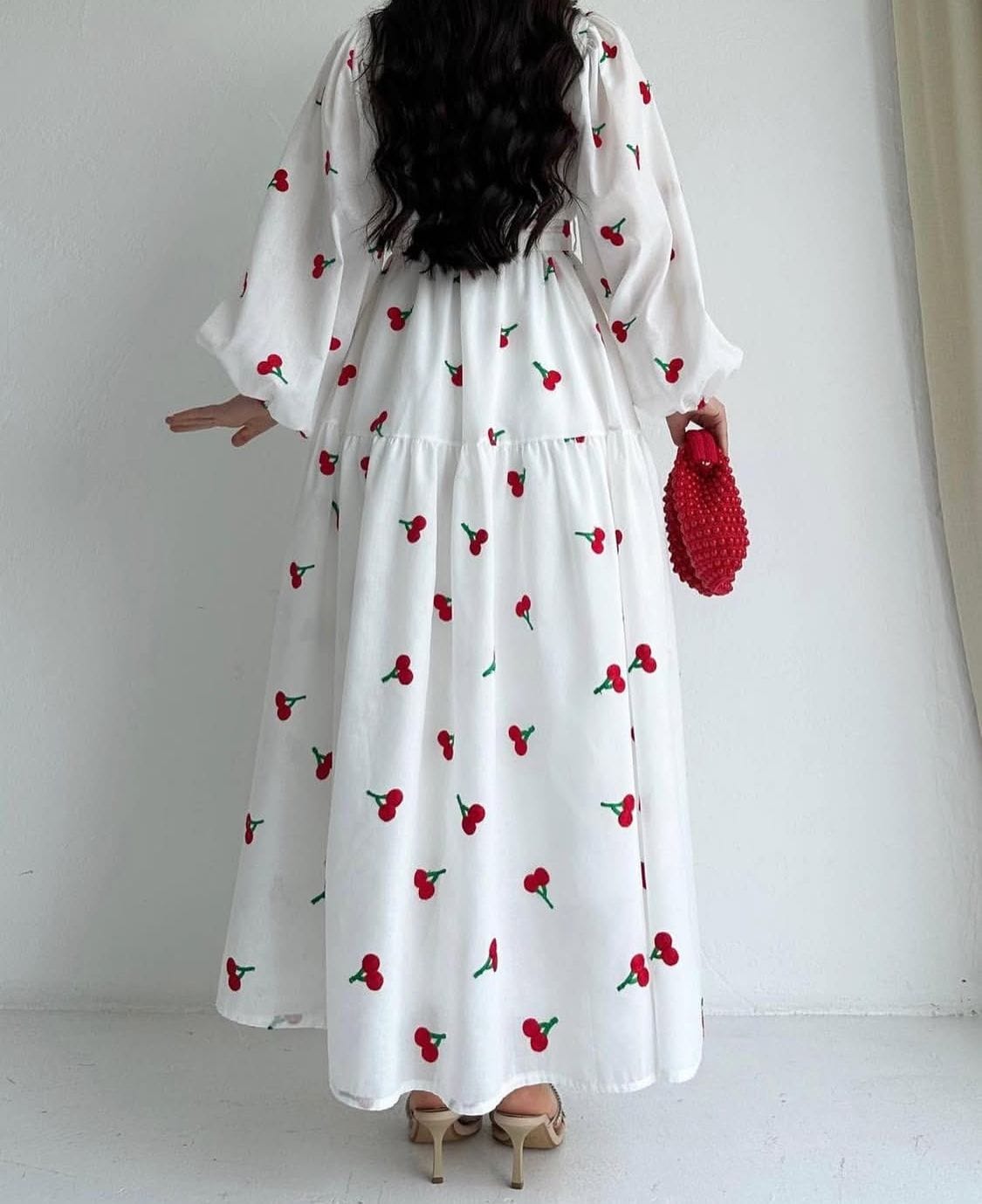 Cherry Embroidered Chic Long Frock