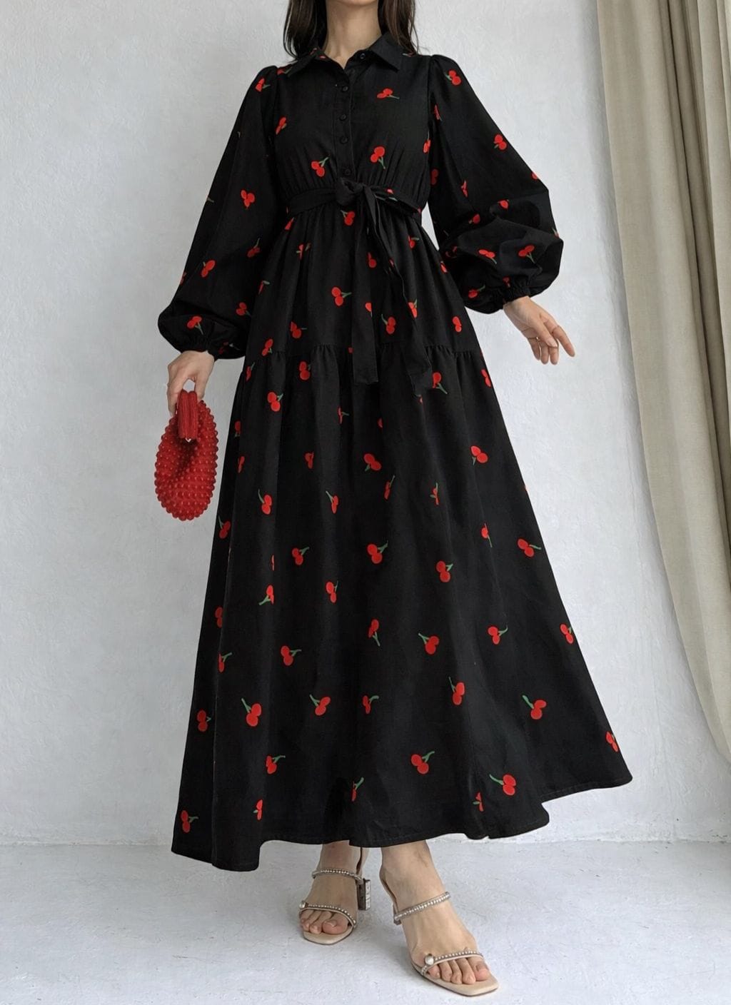 Cherry Embroidered Chic Long Frock