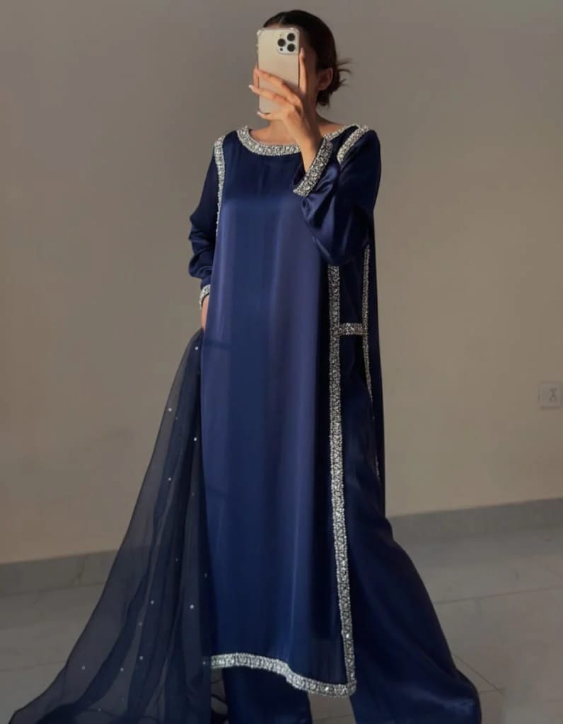 Hania Lace Work Silk 3-Piece Set