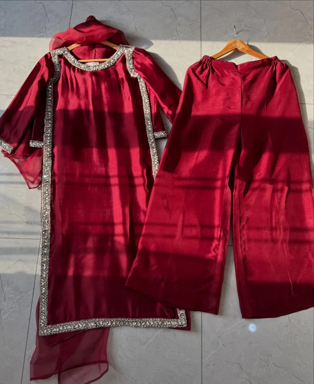 Hania Lace Work Silk 3-Piece Set