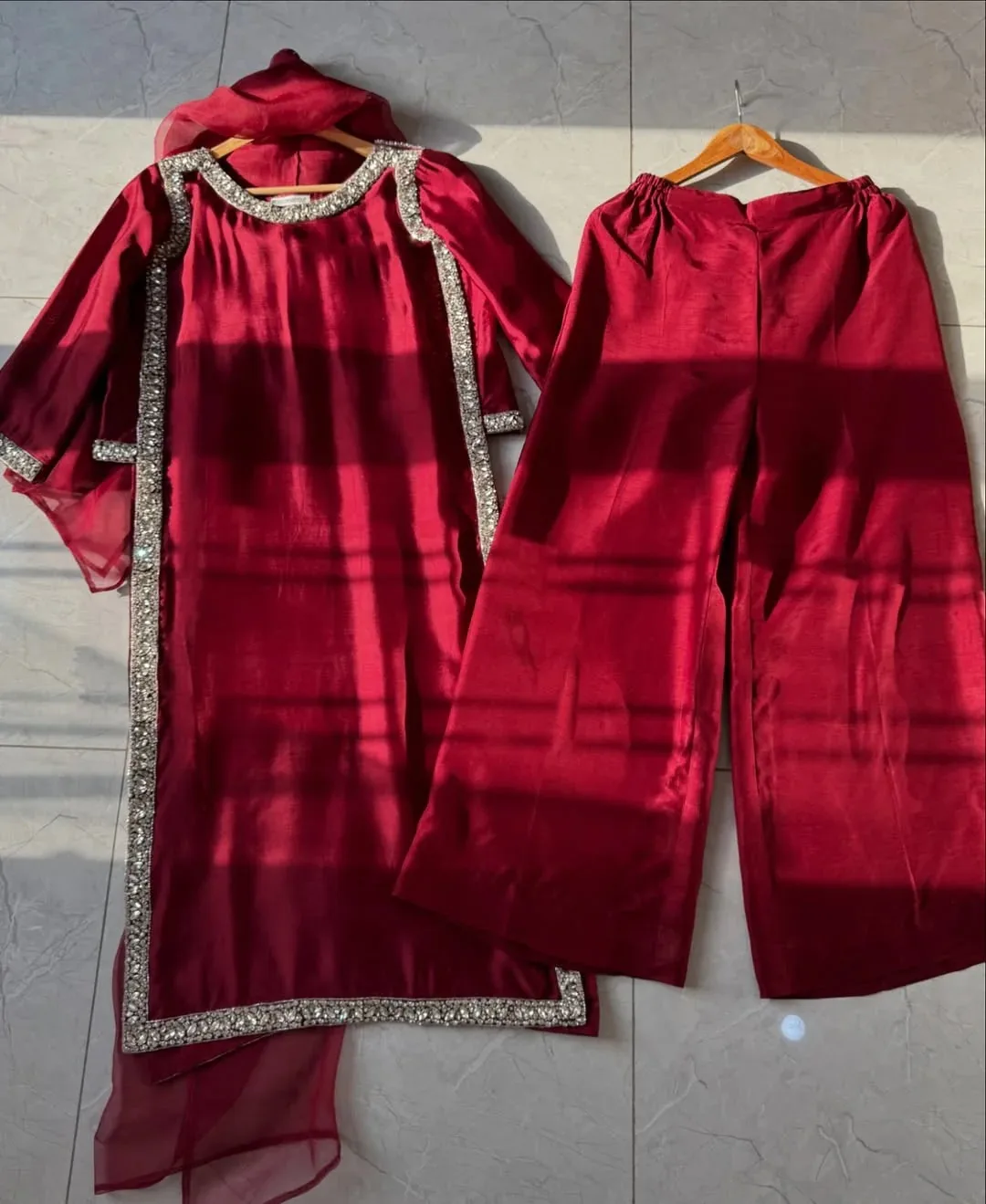 Hania Lace Work Silk 3-Piece Set