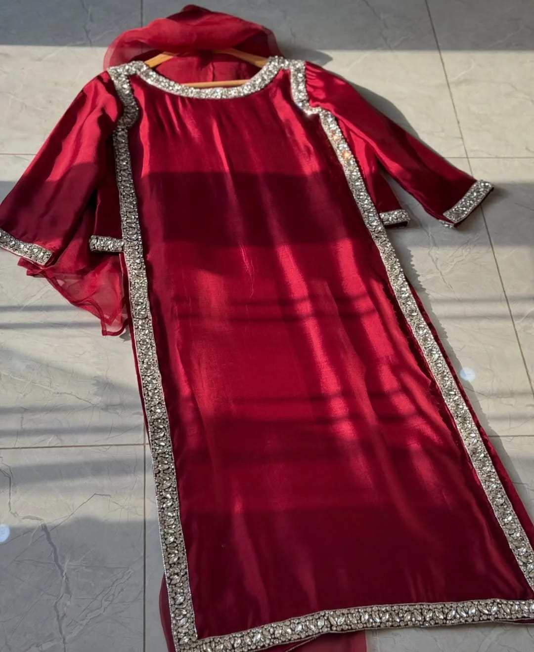 Hania Lace Work Silk 3-Piece Set