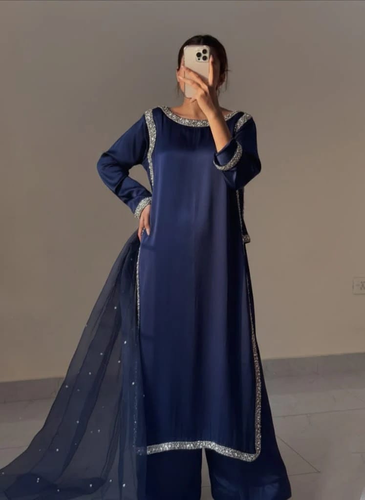 Hania Lace Work Silk 3-Piece Set