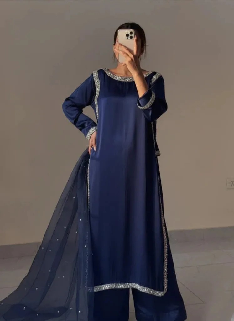 Hania Lace Work Silk 3-Piece Set