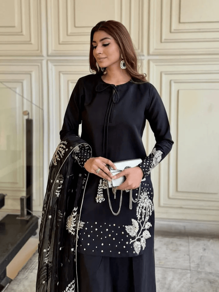 Embroidered Raw Silk 3-Piece Set