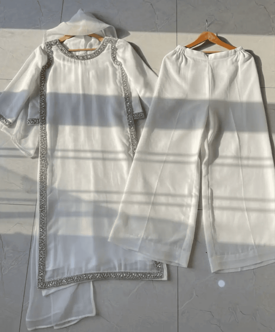 Hania Lace Work Silk 3-Piece Set