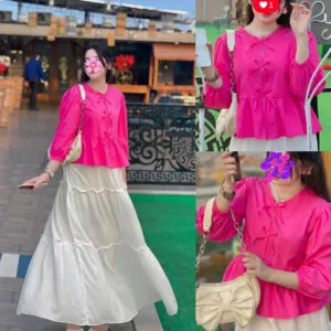 Long White Skirt & Bow Style Top