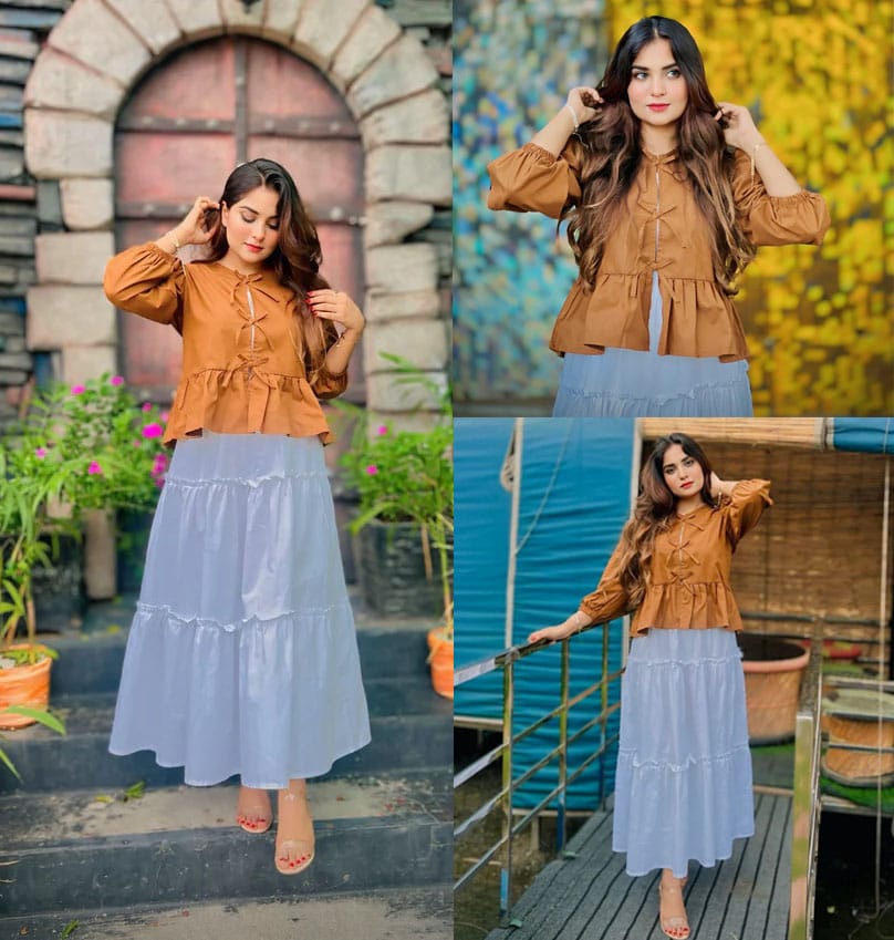 Long White Skirt & Bow Style Top